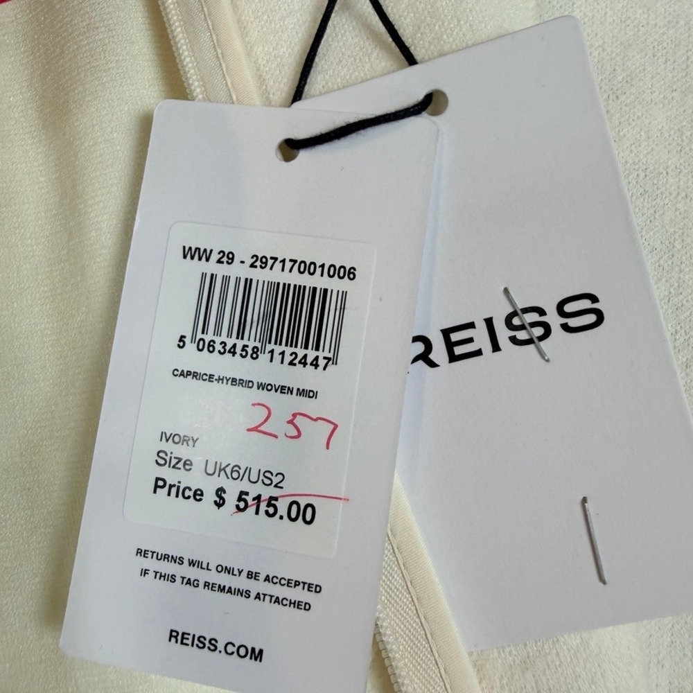 Reiss Caprice-Hybrid Woven Midi Dress Ivory Black Stripe US 2 NEW $515 - Picture 12 of 14